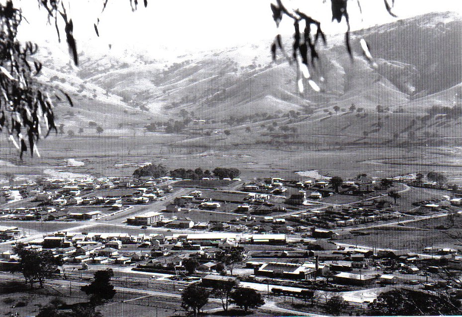 View from hill behind town